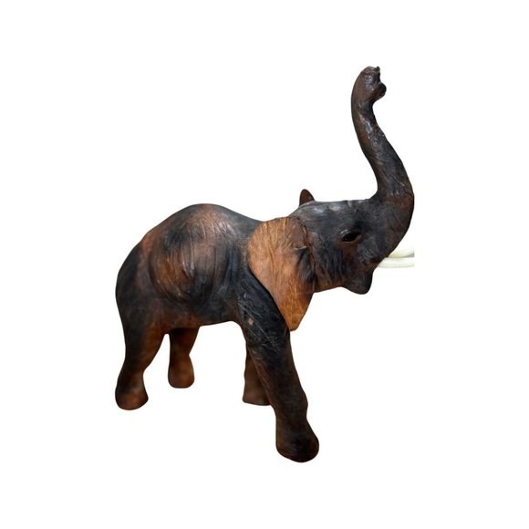 Vintage Leather Wrapped Elephant Table Top Sculpture - Picture 4 of 10